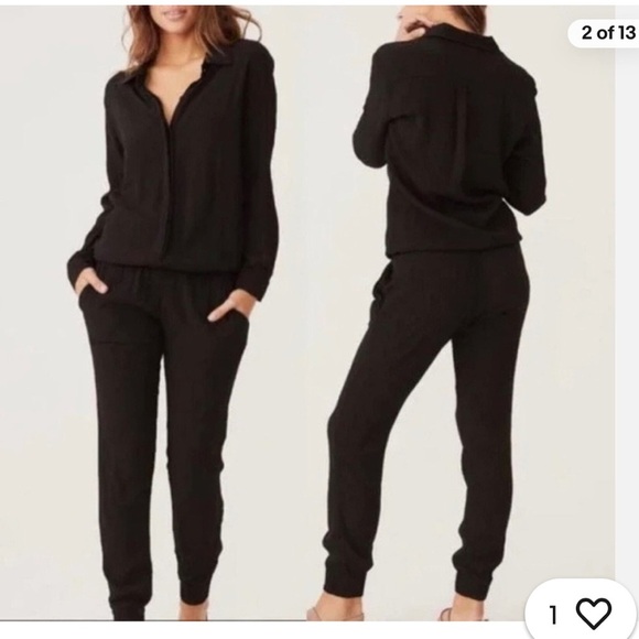 NWT Monrow Black Long Sleeve Crepe Jumpsuit Size XS - Picture 1 of 5